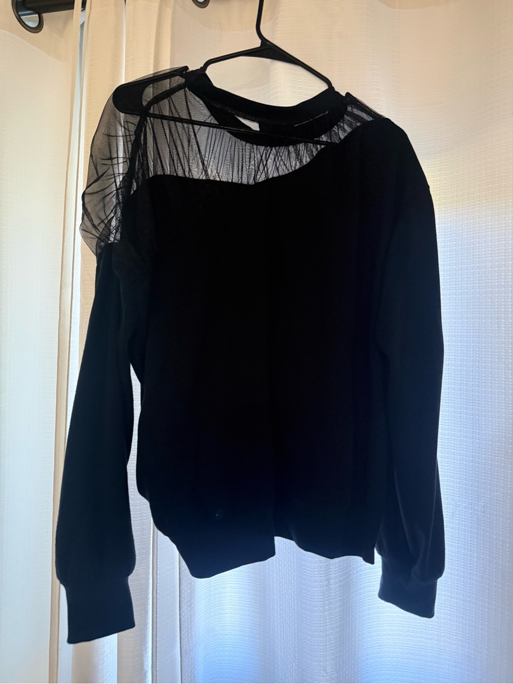 Women's Black Sheer-Panel Long Sleeve Top xl Anthropologie